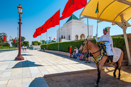 Rabat, Morocco - 2023.08.23 Mausoleum of Mohammed V and Hassan Tower. Rabat is the capital city of Morocco, an administrative city but very popular.のeditorial素材