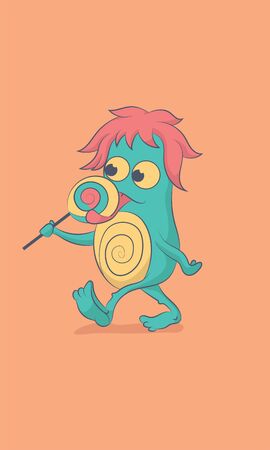 monsters walk while eating candiesのイラスト素材