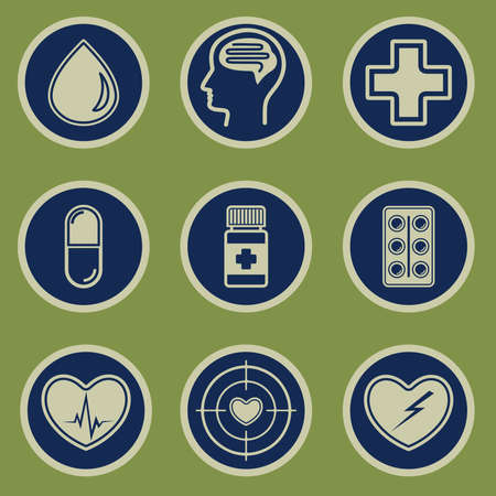 Medical icons 9 pieces on a green background.の写真素材