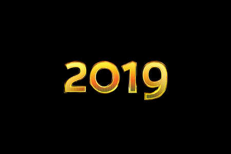 Gold numbers 2019 on a black isolated background. Digits with a shiny surface. Symbol of a new year...
