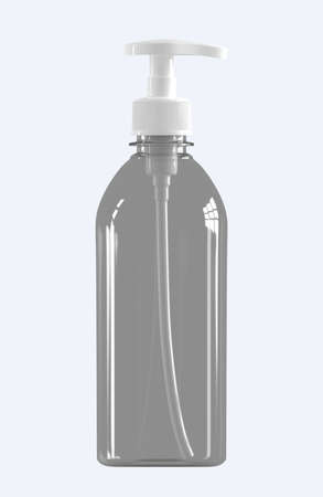 Template mockup empty plastic bottle with dispenser on an isolated white background. Advertising template for liquid soap, shampoo, bath foam. 3D renderingの写真素材