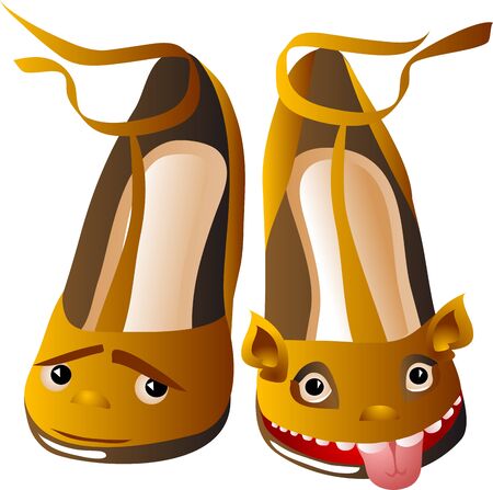 Shoes while waiting  Funny shoes isolated on white abstract backgroundのイラスト素材