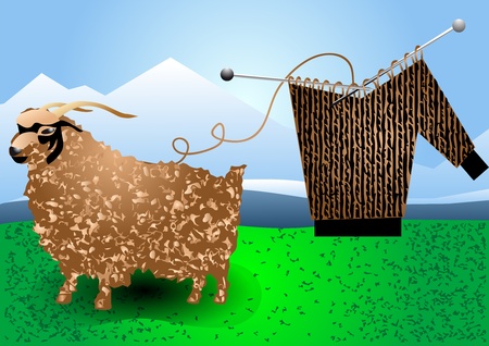 Fur Goat and knitting with a needleのイラスト素材
