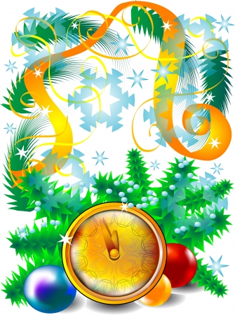 New Year background with clock and ballsのイラスト素材