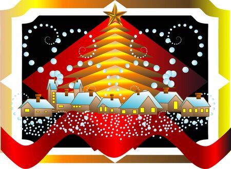 christmas icon with snow, decoration, city and treeのイラスト素材