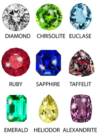 set of precious stones isolated on whiteのイラスト素材