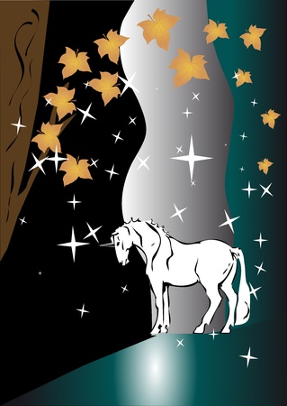 unicorn in the night forest  abstract backgroundのイラスト素材