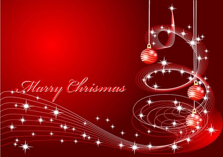 Red Christmas background with balls and starsのイラスト素材