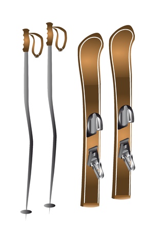 skis and ski poles isolated on white backgroundのイラスト素材