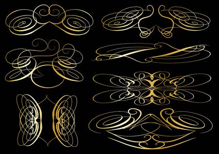 Various ornate swirling motifs isolated on black backgroundのイラスト素材