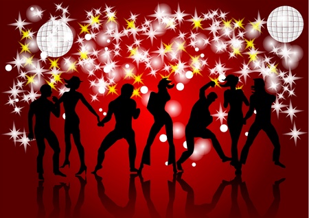 Disco  Silhouettes of dancing people and lightのイラスト素材