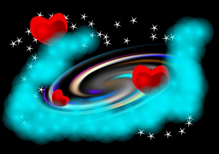 abstract spiral galaxy with heart and starsのイラスト素材