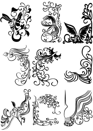 design elements with abstract birds isolated on whiteのイラスト素材