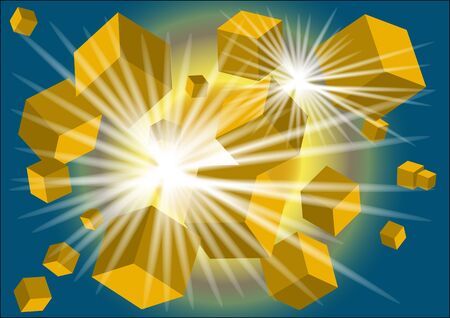 abstract background with gold light and cubesのイラスト素材