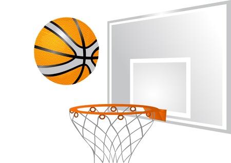 A basketball falls through a basket のイラスト素材