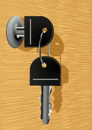key in the lock on wooden backgroundのイラスト素材