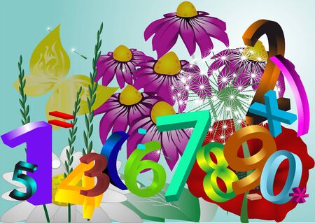abstract background with flowers and numbersのイラスト素材
