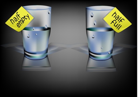 glass of water with inscription half full, half emptyのイラスト素材