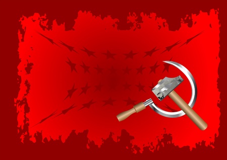 hammer and sickle on red background with starsのイラスト素材