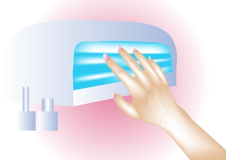 Nail dryer  Female hand with beautiful nailsのイラスト素材