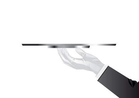 Hand of the waiter with a tray in the gloveのイラスト素材