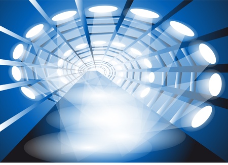 illuminated corridor  white light on blue stageのイラスト素材
