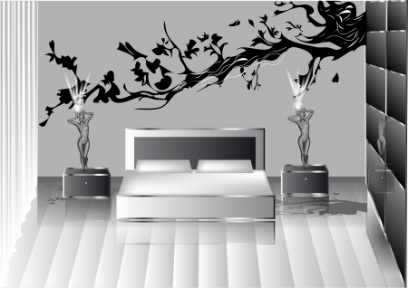 grey modern bedroom  vector background のイラスト素材