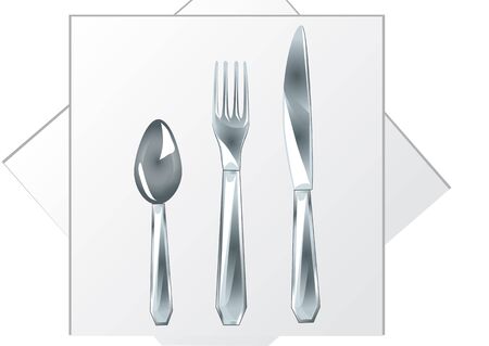 spoon, fork, knife on a white napkinのイラスト素材