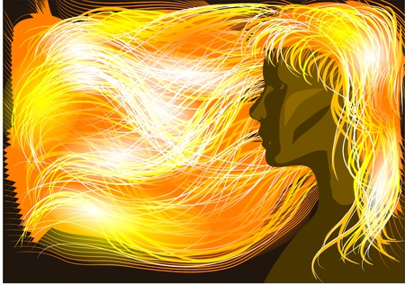 girl with flaming hair on black backgroundのイラスト素材