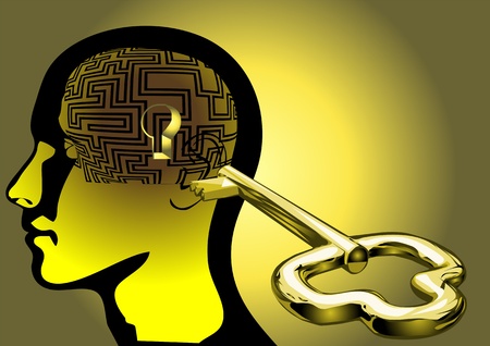 maze of brain opened with gold keyのイラスト素材