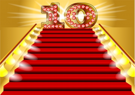 10 years anniversary  symbol on the lighted stairsのイラスト素材