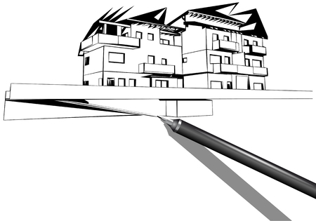 technical pen drawing a houseのイラスト素材