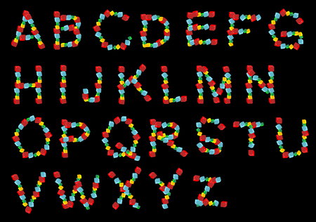 alphabet of cubes isolated on a black backgroundのイラスト素材