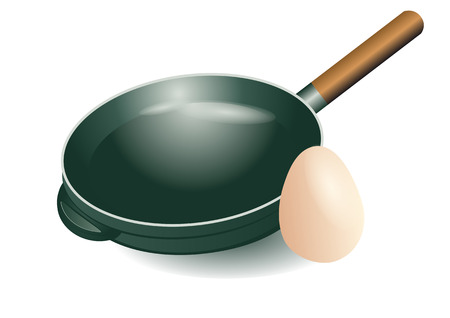 frying pan and egg isolated on whiteのイラスト素材