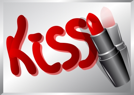 lipstick and word kiss on mirror  のイラスト素材