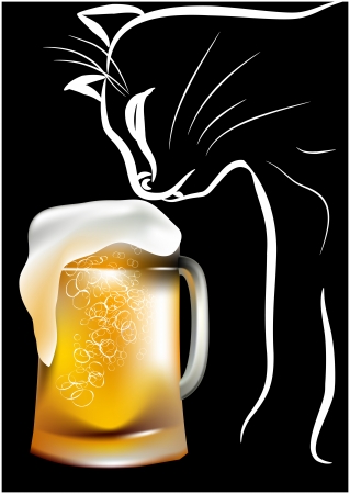 Cat and beer on a black のイラスト素材