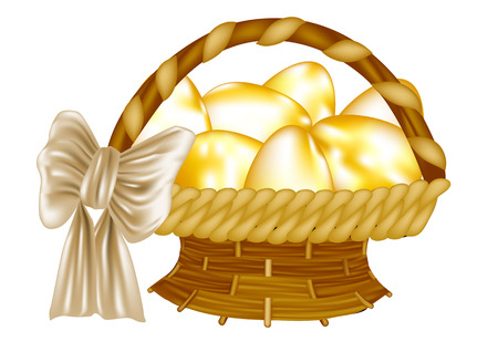 easter basket with golden eggs isolated on whiteのイラスト素材