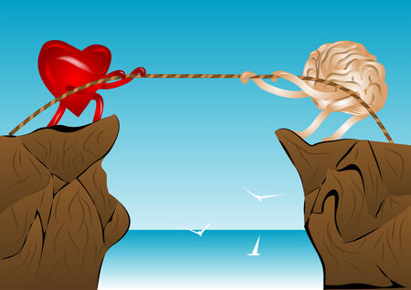 tug of war  heart and brain pull the rope on top of the rockのイラスト素材