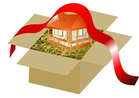 house building concept  home in box isolated on whiteのイラスト素材