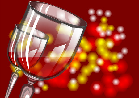 christmas wine on red background wiht christmas lightのイラスト素材