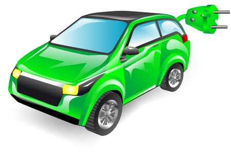 electric car with electric plug on whiteのイラスト素材