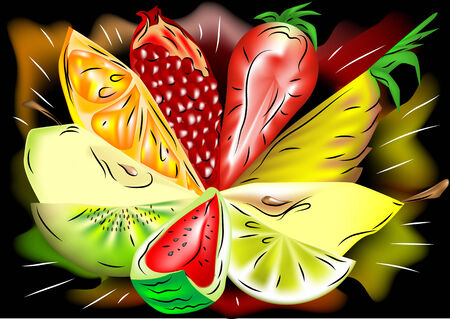 mix fruit  abstract cut fruit on a dark backgroundのイラスト素材