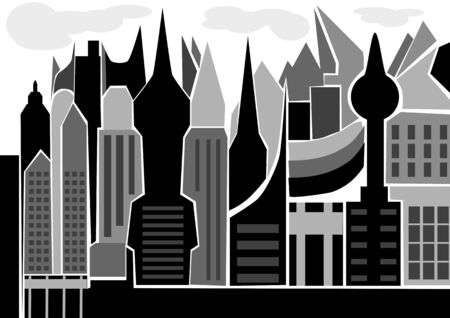 skyscape  silhouette of abstract city isolated on whiteのイラスト素材