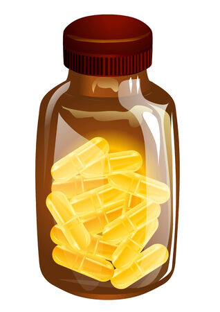vitamin d in a brown bottle isolated  on whiteのイラスト素材