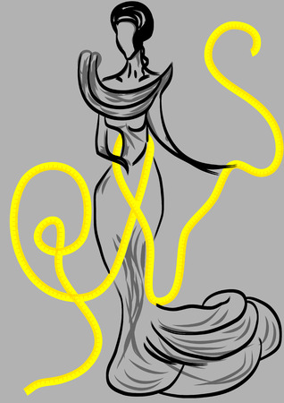 woman and tape measure  silhouette of abstract woman on gray backgroundのイラスト素材