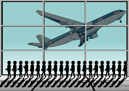 airport and queue  group of people in the airport のイラスト素材