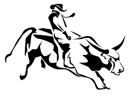 bull riding  silhouette cowboy and bull isolatd on whiteのイラスト素材