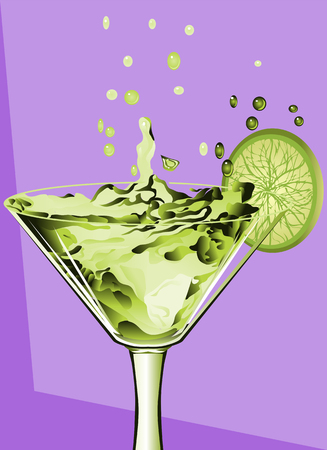 abstract green cocktail with splash and limeのイラスト素材