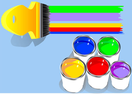 colored paints in blue background  five cans of colored paintのイラスト素材