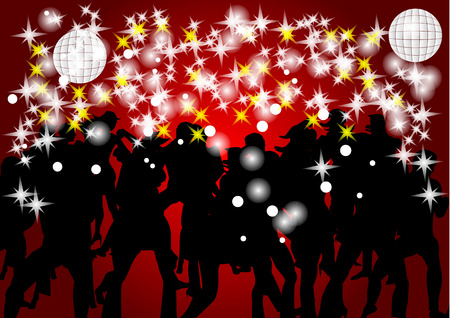 dancing crowd. silhouettes of dancing people and lightのイラスト素材